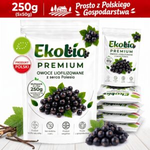 EkoLio Chrupiące Porzeczki Czarne Liofilizowane EKOLOGICZNE 100% Fit 250 g