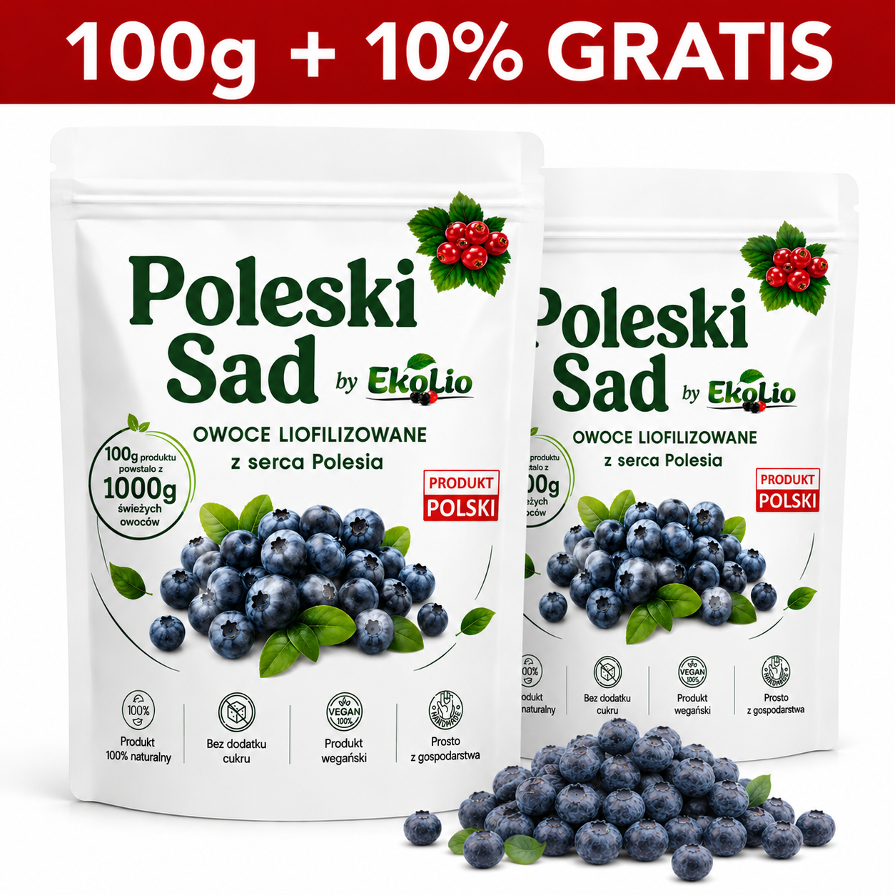 Poleski Sad Chrupiące Borówki Liofilizowane z Polskiego Gospodarstwa 110g