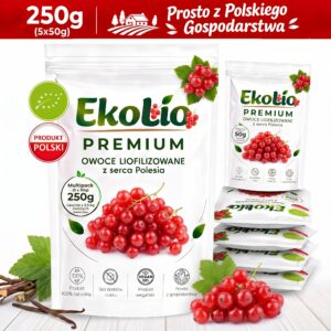 EkoLio Chrupiące Porzeczki Czerwone Liofilizowane EKOLOGICZNE 100% 250g