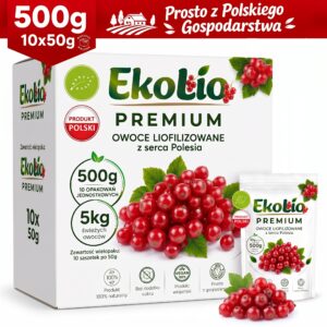 EkoLio Chrupiące Porzeczki Czerwone Liofilizowane EKOLOGICZNE 100% 500g