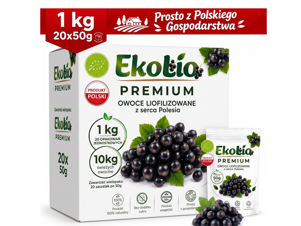 EkoLio Chrupiące Porzeczki Czarne Liofilizowane EKOLOGICZNE 100% Fit 1 kg