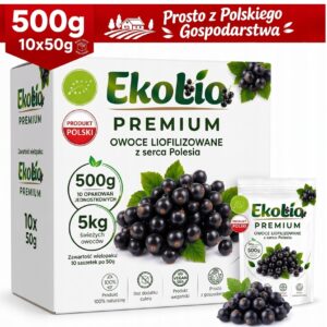 EkoLio Chrupiące Porzeczki Czarne Liofilizowane EKOLOGICZNE 100% Fit 500 g